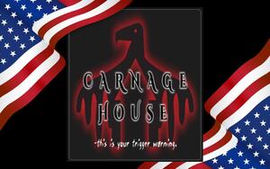 Logo de Carnage House entouré de drapeaux américains pour la première publication de Violaine De Charnage aux États-Unis